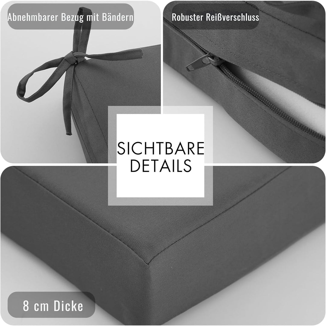 Stuhlkissen 50x50 2er Set für den Aussenbereich, wasserdichte Schaumstoff Sitzkissen Outdoor, Garten
