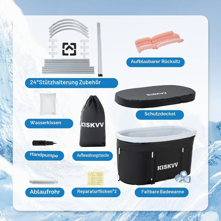 Ovales Eisbad Tonne für Athleten, KISKVV 115 cm Lang Faltbare Badewanne mit Abdeckung, Isolierte Eis
