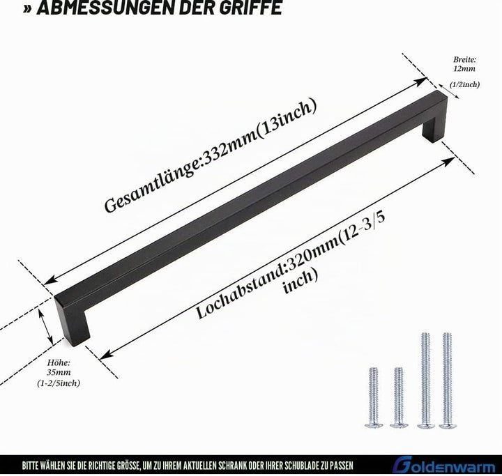 goldenwarm 10 Stück Küchengriffe Schwarz Möbelgriff Edelstahl Küchengriffe Schwarz -LSJ12BK320 Türgr
