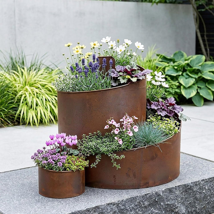 Spetebo Natur Rost Kräuterspirale aus Metall - 58,5x43x41 cm - Garten Kräuterbeet Kräuterschnecke Pf