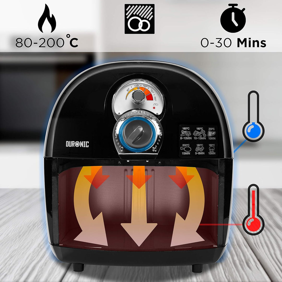 Duronic AF1 BK Heissluftfritteuse, Fritteuse mit 4,5 L Fassungsvermögen, Mini Backofen zum Dünsten,