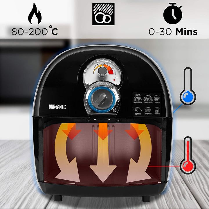 Duronic AF1 BK Heissluftfritteuse, Fritteuse mit 4,5 L Fassungsvermögen, Mini Backofen zum Dünsten,