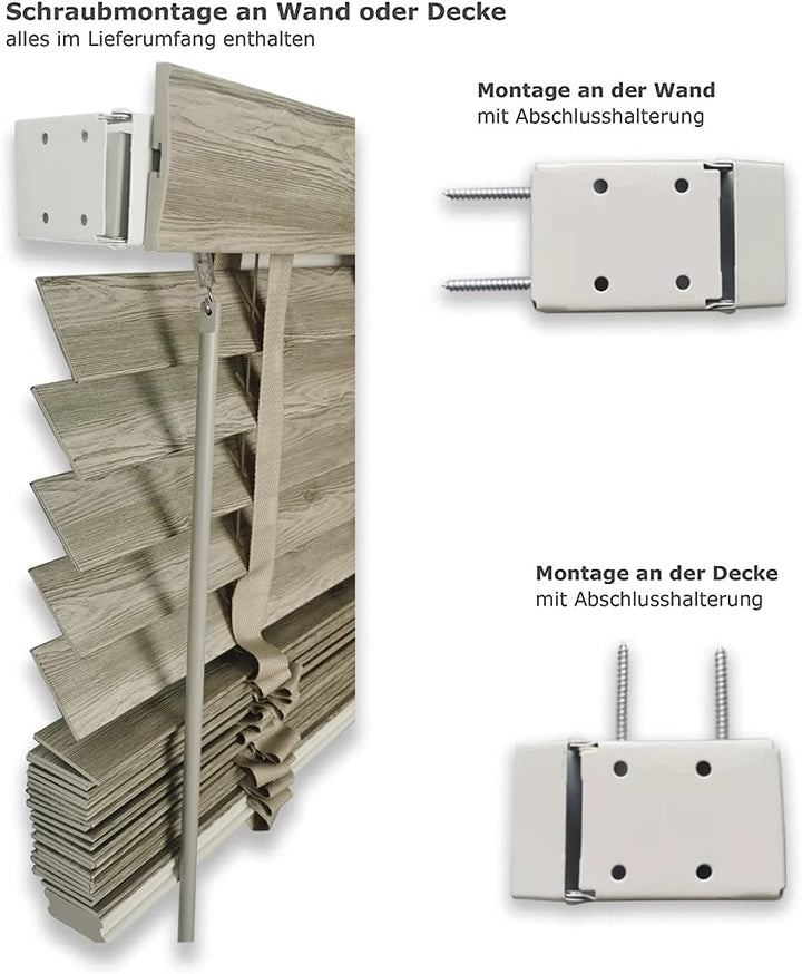 Jalousie in Holzoptik | 50 mm Lamelle | Verschiedene Grössen | Sonnenschutz für Fenster mit Bohren |