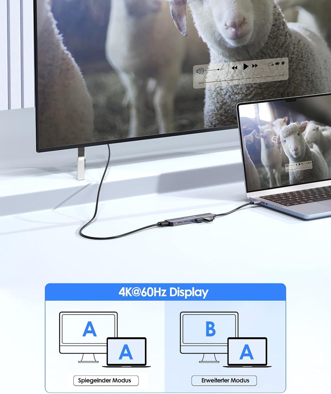 LENTION USB C Hub mit 4K60Hz HDMI, 100W PD, USB-C Datei, USB 3.0, Multiport Adapter kompatibel 2025-