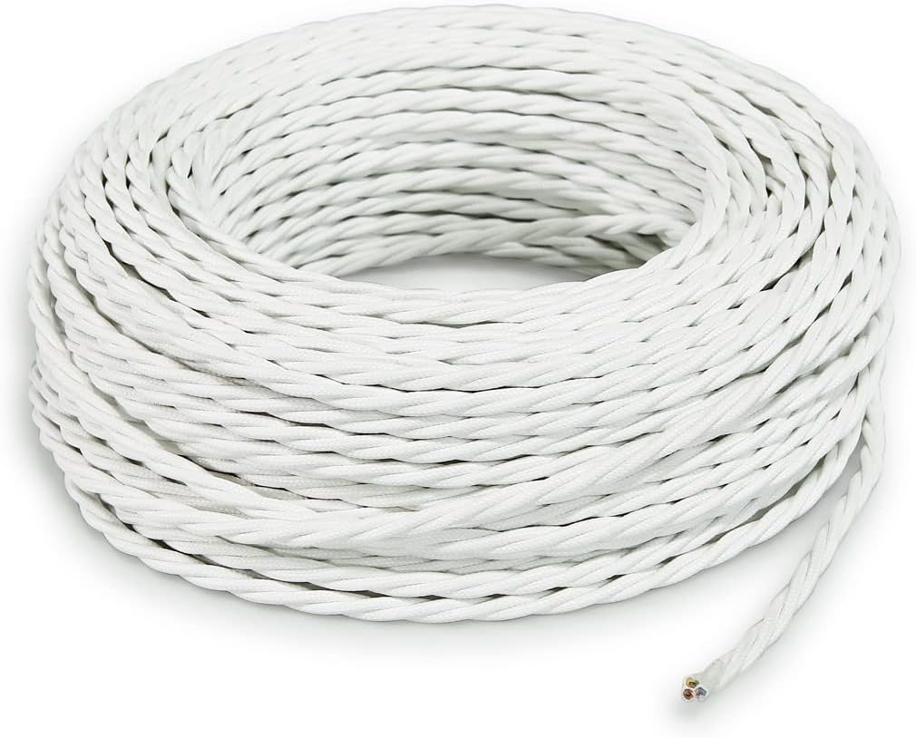 Textilkabel für Lampe, Stoffkabel 3-adrig (3x2,50mm²) - Weiss. Made in Italy (10 Meter), 10 Meter