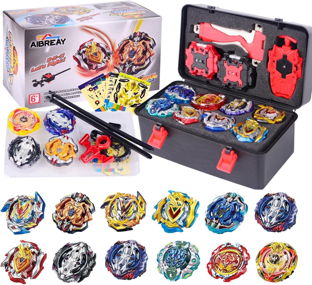 Burst Kreisel Battle Set, 12 Kampfkreisel 2 Launchers 1 Schnur Starter mit Griff, Spinning Top Box,