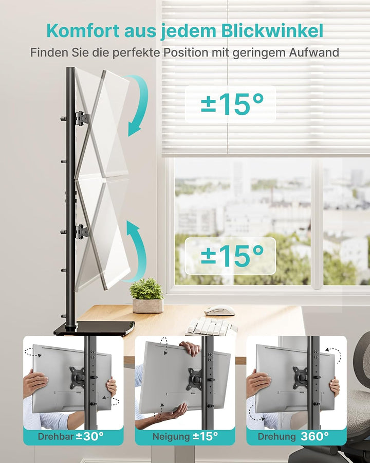 PEGZONE Vertikaler Doppel Monitor Ständer für 17-34 Zoll Bildschirme, Monitorhalterung Übereinander