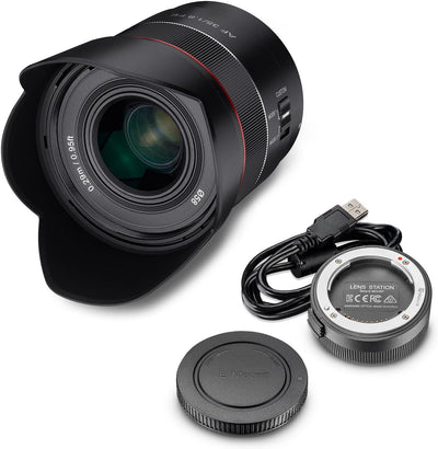 Samyang AF 35mm F1,8 FE + Lens-Station für Sony E-Mount Vollformat & APS-C I ultra leichtes Weitwink