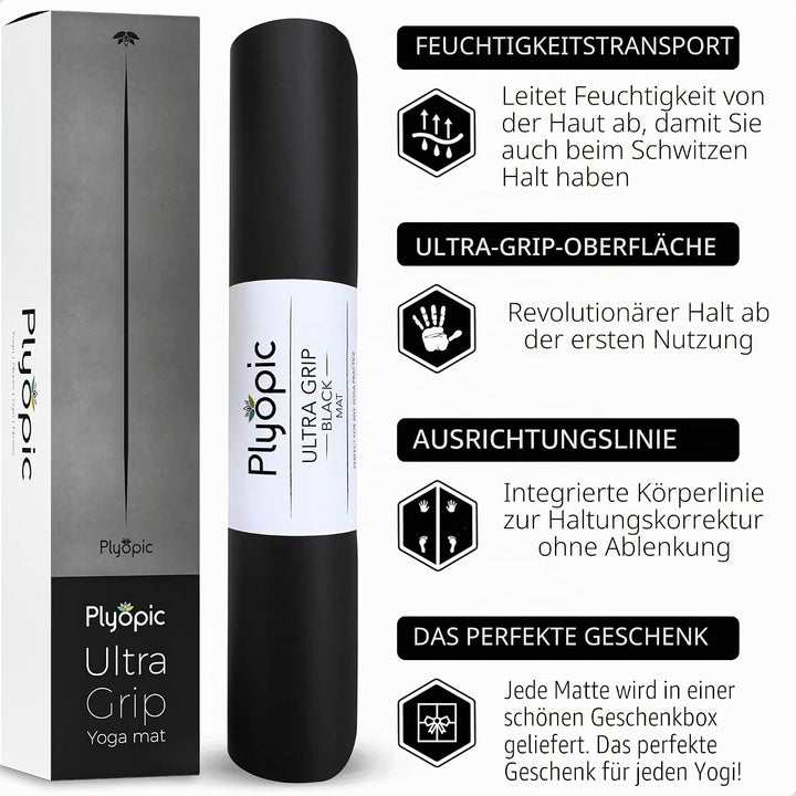 Plyopic Ultra-Grip Pro Yoga-Matte – Unschlagbare Rutschfest Leistung. Schweissresistent. Ausrichtung