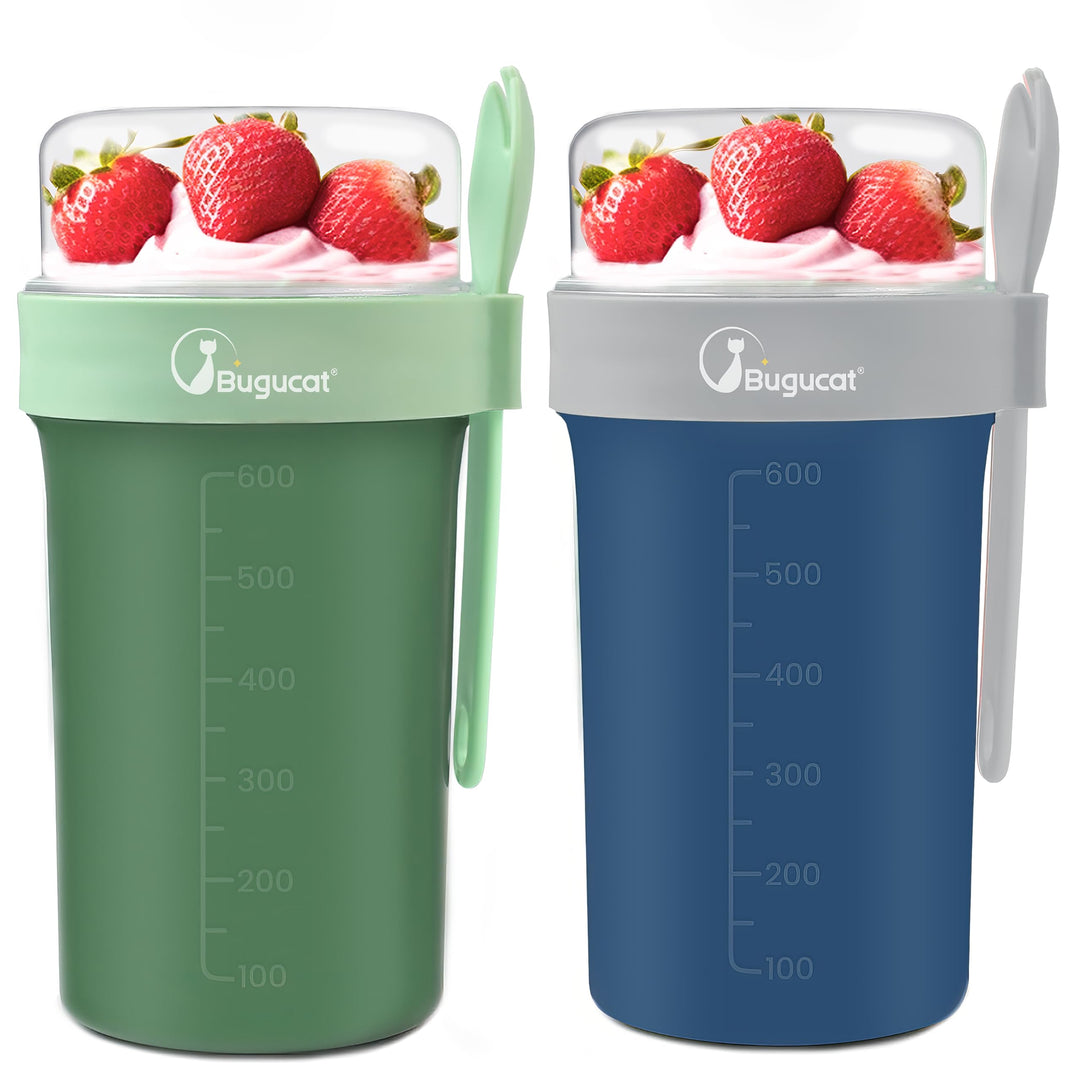 Bugucat Müslibecher to Go 2er Set,Praktischer Joghurtbecher to Go 760ml+230ml,Müsli to Go Becher mit