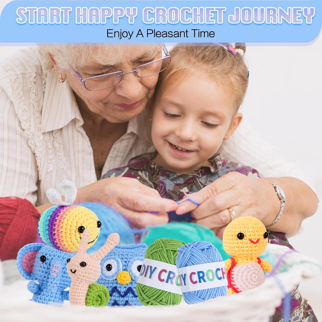 ZCOINS Mini Amigurumi Häkelset, 6 niedliche Tiere für Anfänger mit Videoanleitung(Englisch), Komplet
