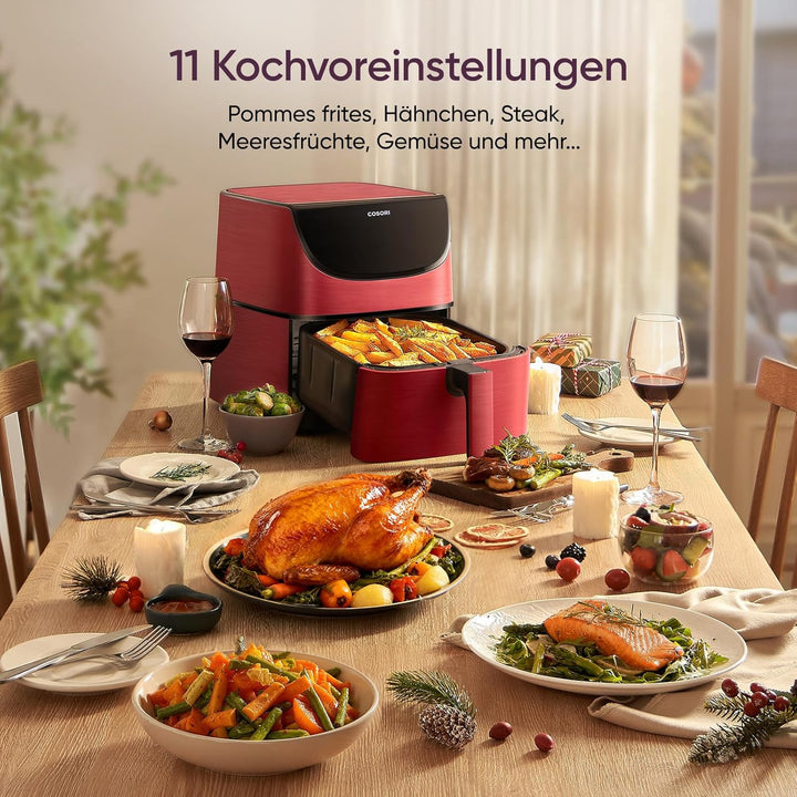 COSORI Heissluftfritteuse 5,5L XXL Rot Friteuse Heissluft Fritteusen Air Fryer mit Digitalem LED-Tou