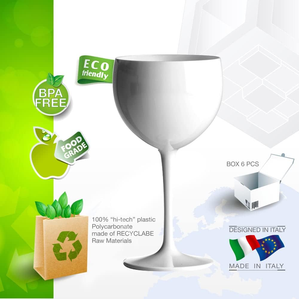 Doimoflair Ballonglas Weinglas aus Kunststoff Weinbecher Plastik Rotweinglas Weiss 40 cl. Set 6 Stüc