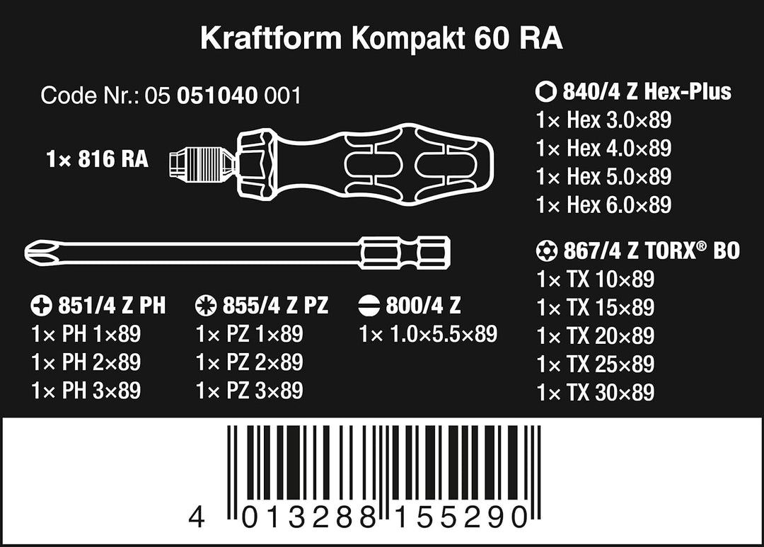 Wera Kraftform Kompakt 60 RA, 17-teilig, 05051040001 Single