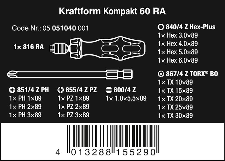 Wera Kraftform Kompakt 60 RA, 17-teilig, 05051040001 Single