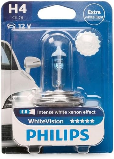 Philips WhiteVision Xenon-Effekt H4 Scheinwerferlampe 12342WHVB1, Einzelblister, Single blister Sing