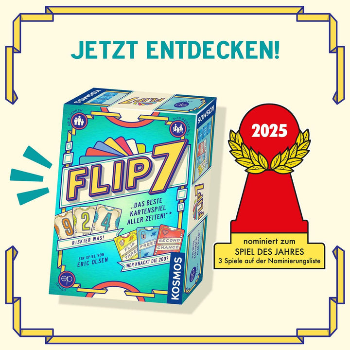 Kosmos 685430 Flip 7, deutsche Ausgabe, Kartenspiel mit schnellem und einfachen Black Jack Prinzip,