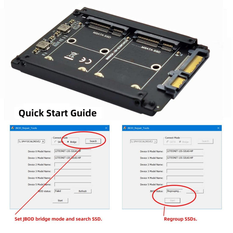 chenyang CY MSATA auf SATA Adapter,Dual MSATA Mini-SATA SSD Karte JOBD Raid0 Span Bridge auf 2,5inch