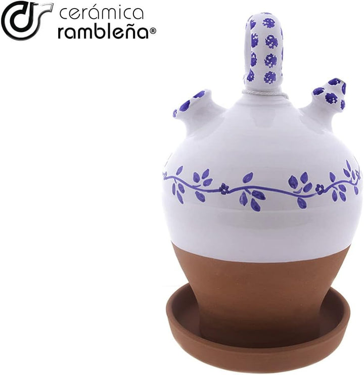 CERÁMICA RAMBLEÑA | Tonkrug aus rotem Ton | Dekorierter Tonkrug mit rundem Griff und umgedrehter Bas