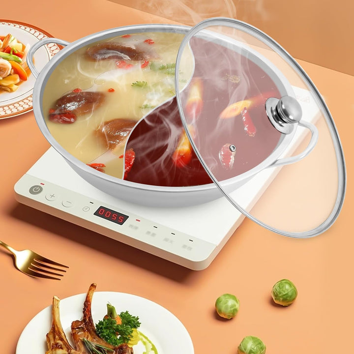 Heisstopf aus Edelstahl, Elektrische Hot Pot Wokpfanne, Hot Pot Induktion Suppentopf Glasdeckel, für