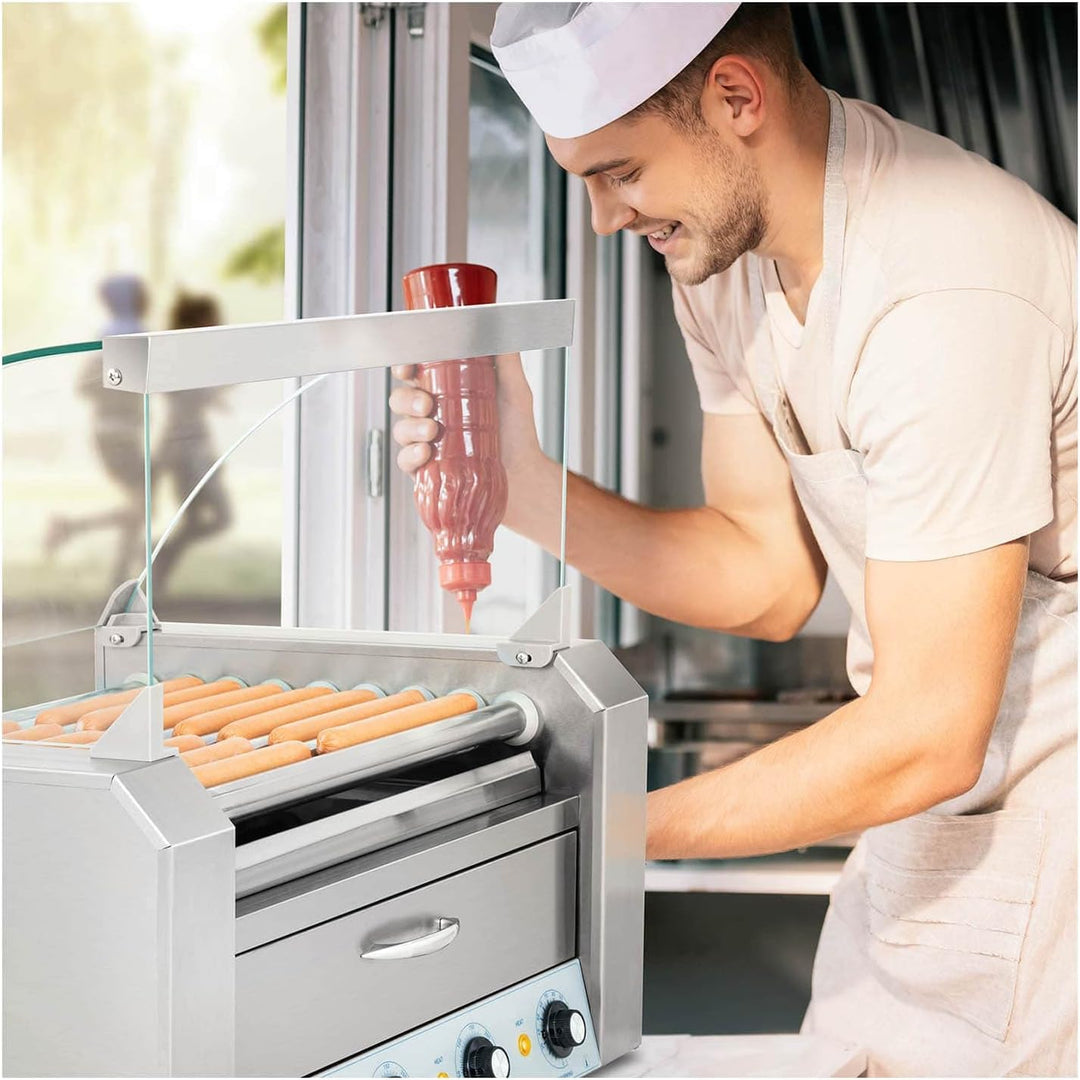 Royal Catering - Hot Dog Grill Hot Dog Maschine (9 Rollen, Edelstahl, 2.200 W, 2 Heizzonen, herausne
