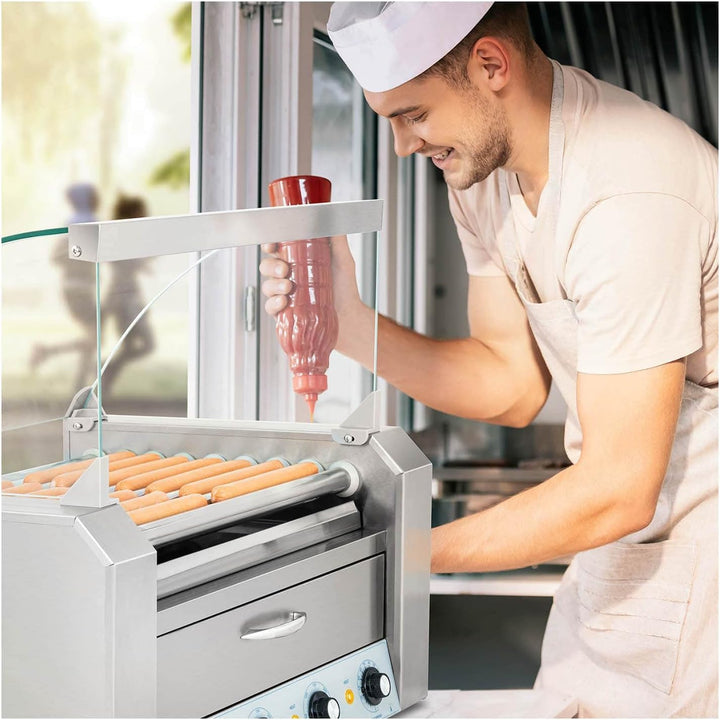 Royal Catering - Hot Dog Grill Hot Dog Maschine (9 Rollen, Edelstahl, 2.200 W, 2 Heizzonen, herausne
