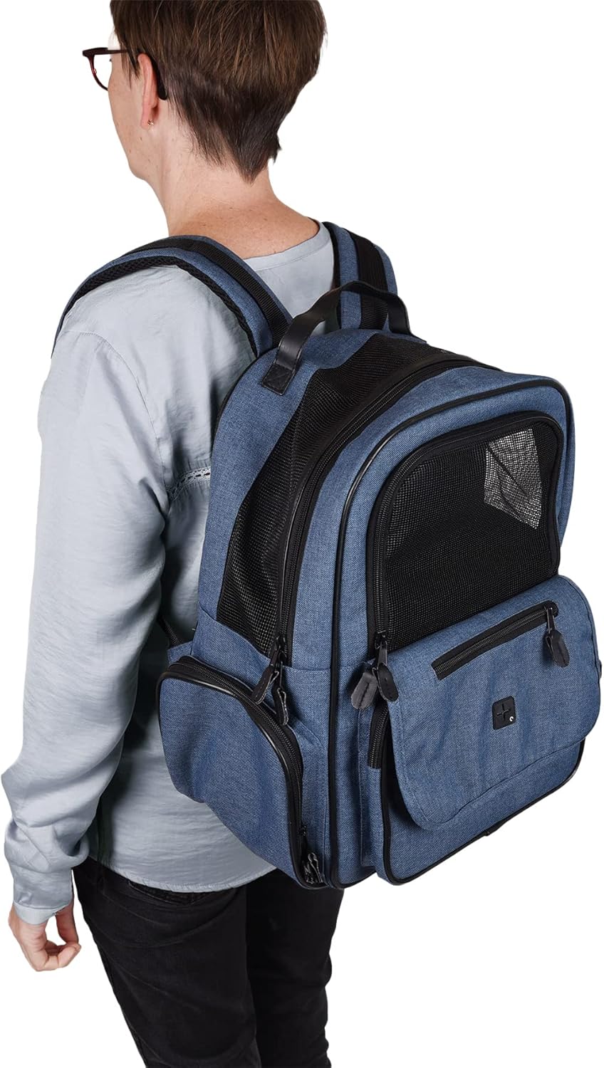 Hunderucksack - Rucksack Wiro Blau – 40x25x41cm – Polyester – Öffnungen vorn/Oben – Abnehmbarer Bode