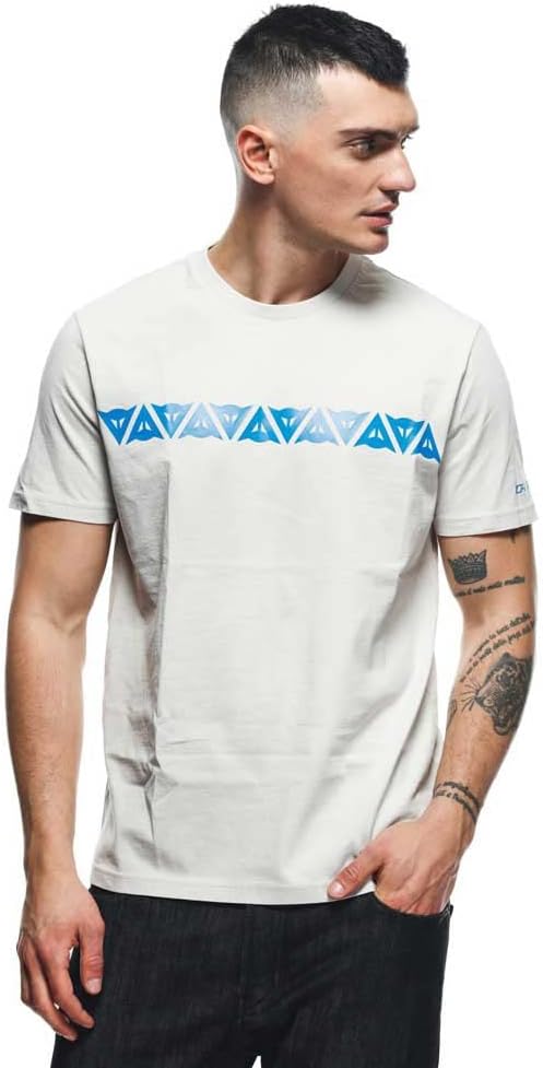 Dainese Herren T-Shirt Stripes T-Shirt Kurzarm 100% Baumwolle XXL Hellgrau/Directoire-Blue, XXL Hell