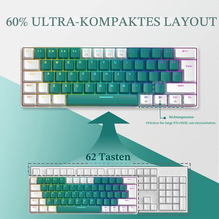 ZIYOU LANG T60 Wired Gaming-Tastatur mit Spiral USB-C Kabel - Kompakt 60% UK Layout(QWERTY) Mechanis