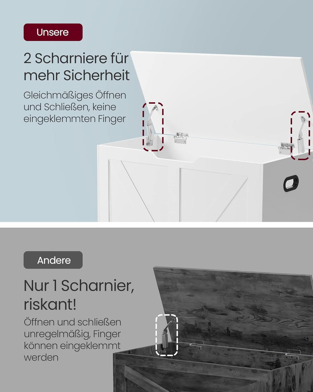 VASAGLE Schuhbank, Sitzbank mit Stauraum, Sitztruhe, 2 Sicherheitsscharniere, Aufbewahrungsschrank,