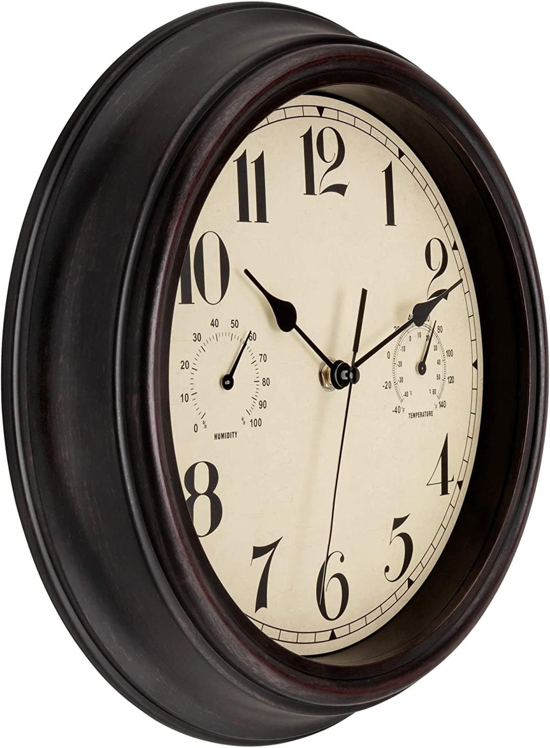 Foxtop Innen Draussen Wetterfeste Wanduhr mit Temperaturanzeige und Hygrometer, Ohne Tickgeräusche L