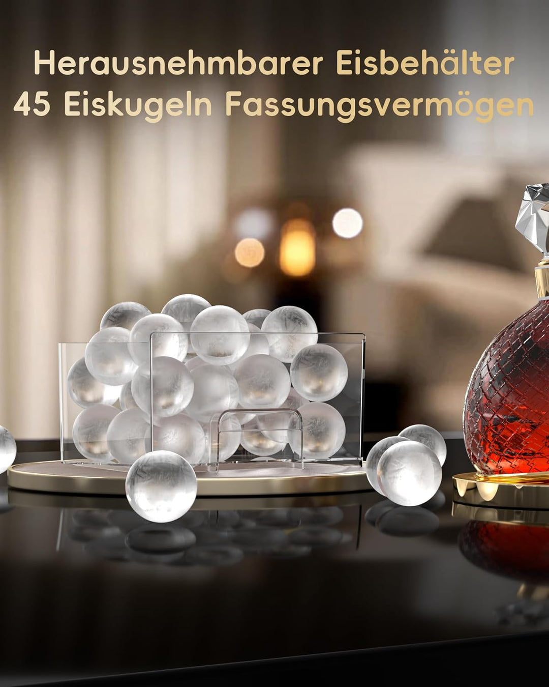 ecozy 60mm Klare Eiswürfelmaschine für Eiskugeln, 3 Kugeln/45 Min, 96 Kugeln/Tag, Automatische Wasse