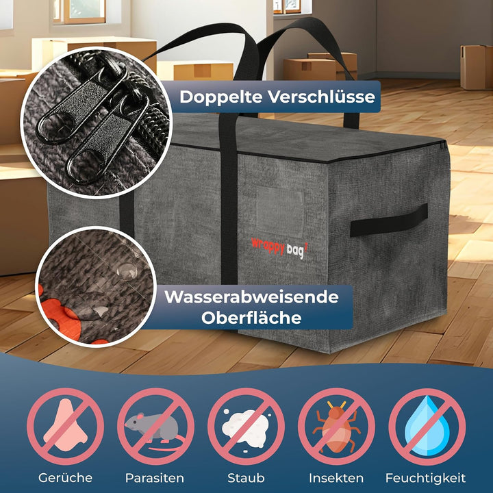 WRAPPYBAG 4er Pack Grosse Kunststoff Aufbewahrungstasche – XXL Tasche Gross für Umzug, Reise – Robus