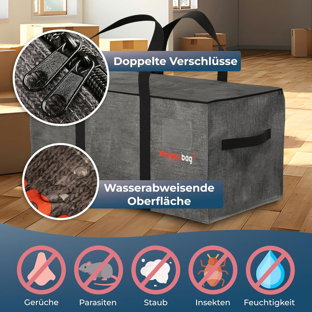 WRAPPYBAG im 6er Pack Grosse Kunststoff-Aufbewahrungstaschen – XXL-Taschen für Umzug &amp; Reise – Stabi
