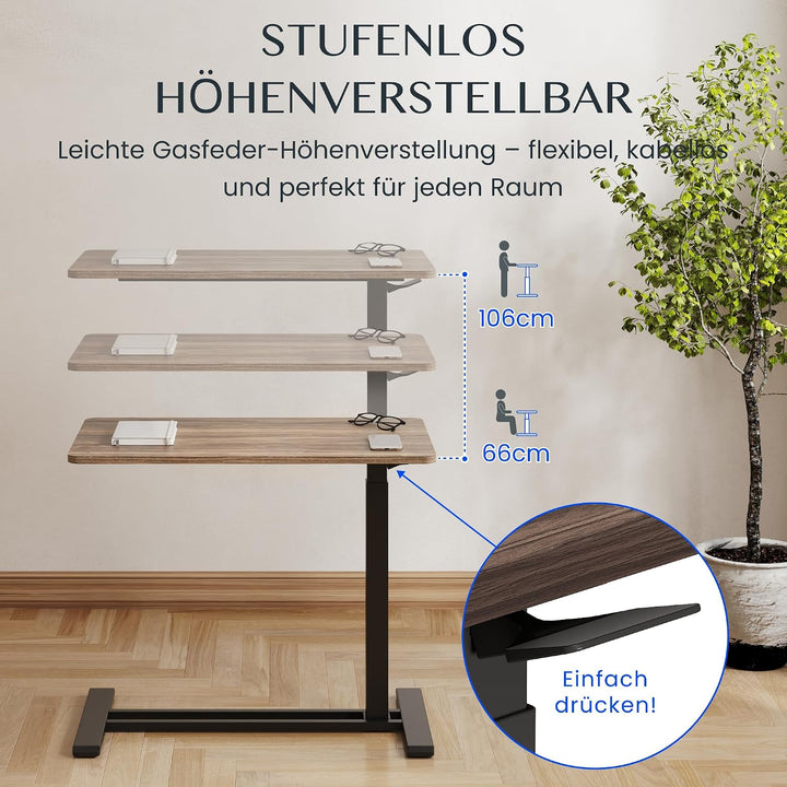 FLEXISPOT Beistelltisch höhenverstellbar mit Rollen, stufenlose Gasfeder | Nachttisch/Couchtisch/Bet