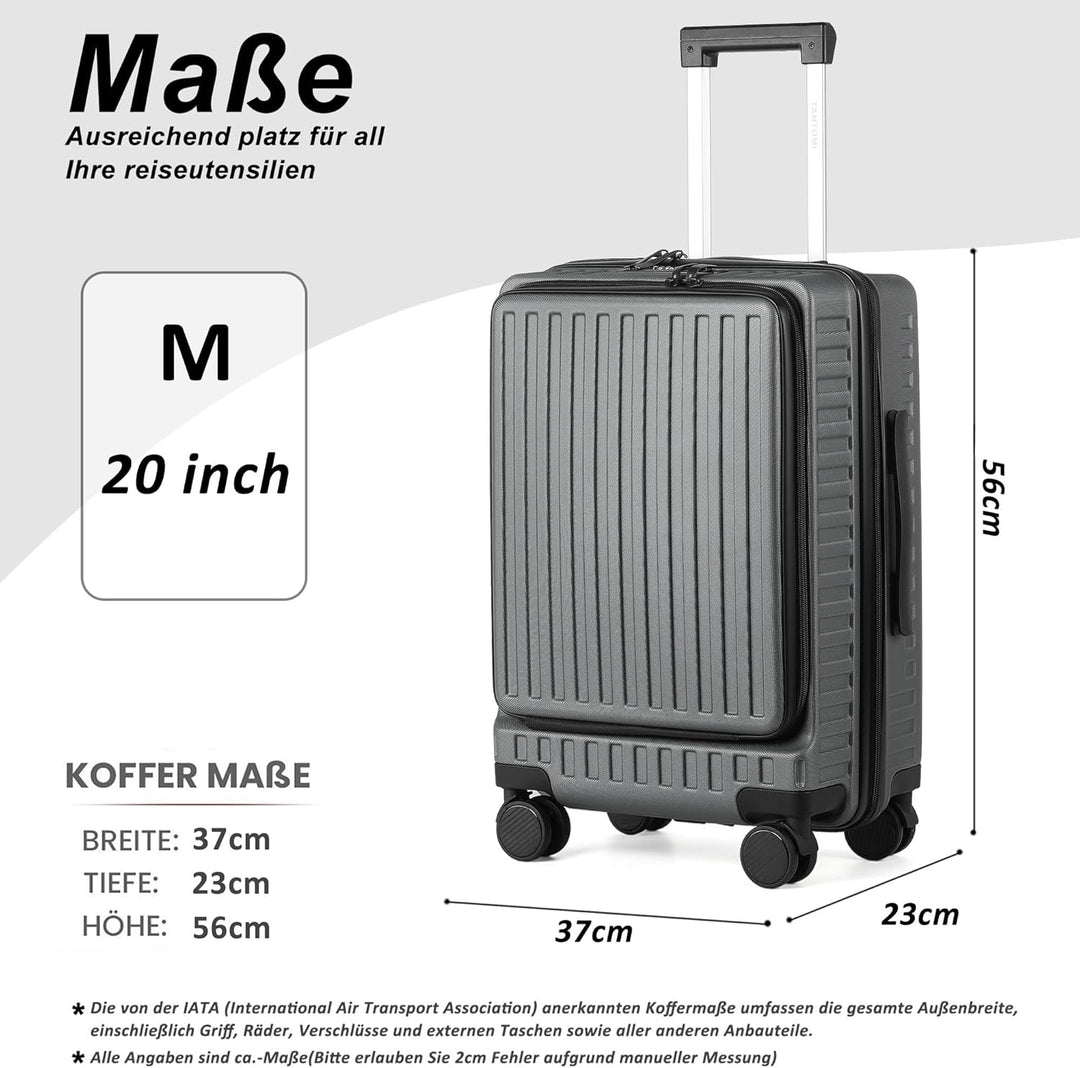 TANTOMI Handgepäck Koffer mit Laptopfach, 20 Zoll Hartschalenkoffer, Leichter ABS-Rollkoffer, Reisek