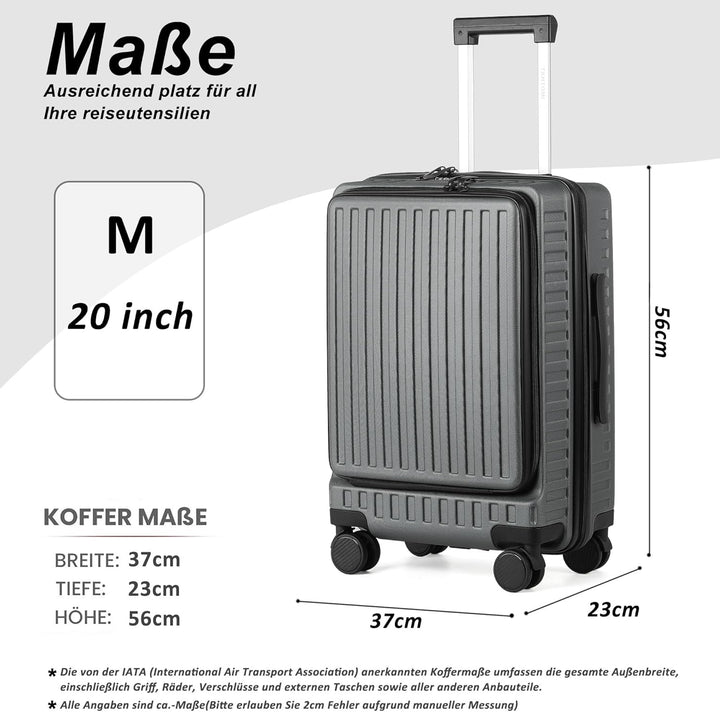 TANTOMI Handgepäck Koffer mit Laptopfach, 20 Zoll Hartschalenkoffer, Leichter ABS-Rollkoffer, Reisek