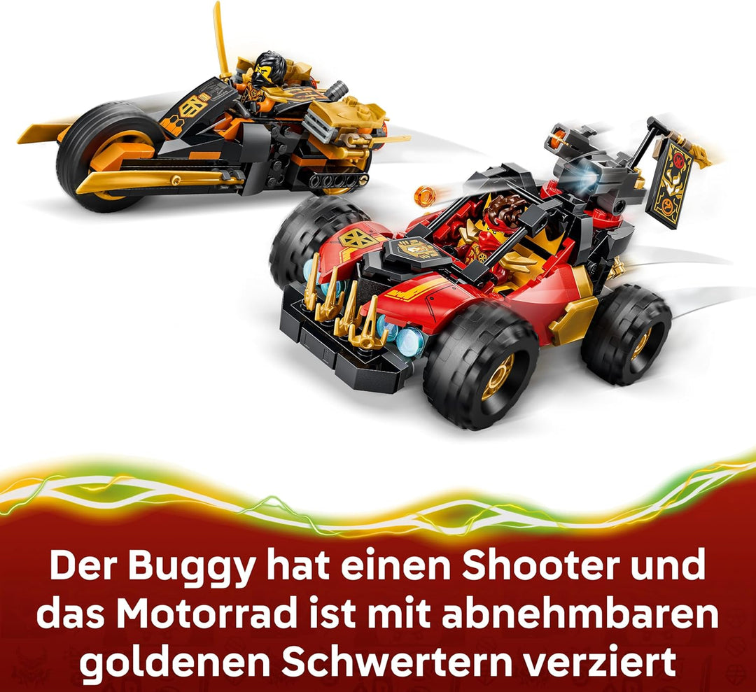 LEGO NINJAGO Kais und Coles Kombi-Flitzer - Ninja Spielzeug mit Auto, Motorrad, 3 Minifiguren inkl.
