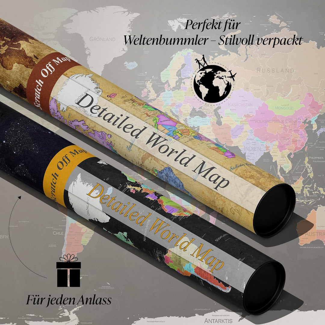 FlyHigh XXL Weltkarte Poster zum Rubbeln in Deutscher Sprache (80x56 cm) inklusive Klebesticker, Kra