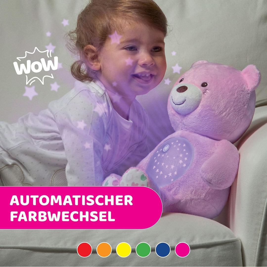Chicco First Dreams Baby Bär Plüsch-Teddybär, weicher Projektor mit Nachtlicht, Lichteffekten und en
