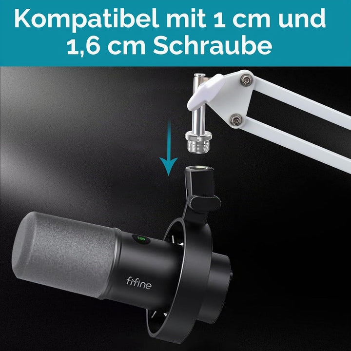 FIFINE K688 Mikrofonarm Weiss - Boom Arm Mikrofon Schwenkarmständer kompatibel mit FIFINE Recording