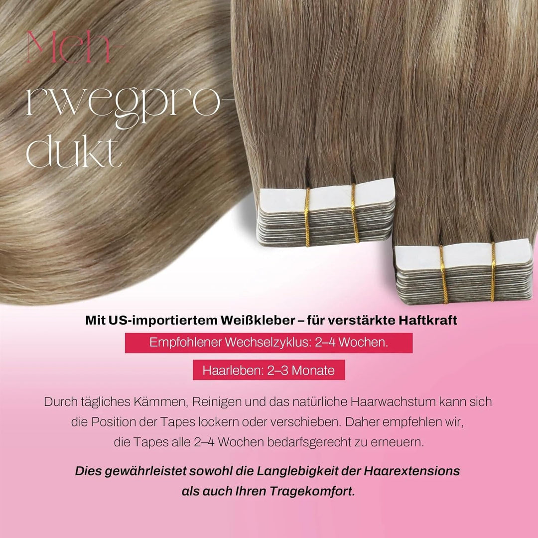 Moresoo Echthaar Extensions Tape Braun Invisible Tape in Extensions Echthaar Balayage Hellbraun und