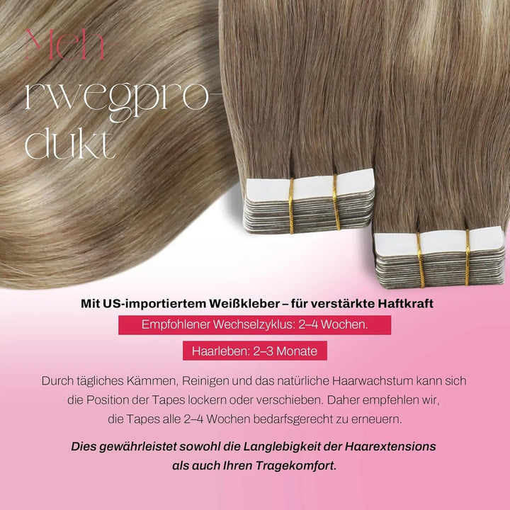 Moresoo Echthaar Extensions Tape Braun Invisible Tape in Extensions Echthaar Balayage Hellbraun und