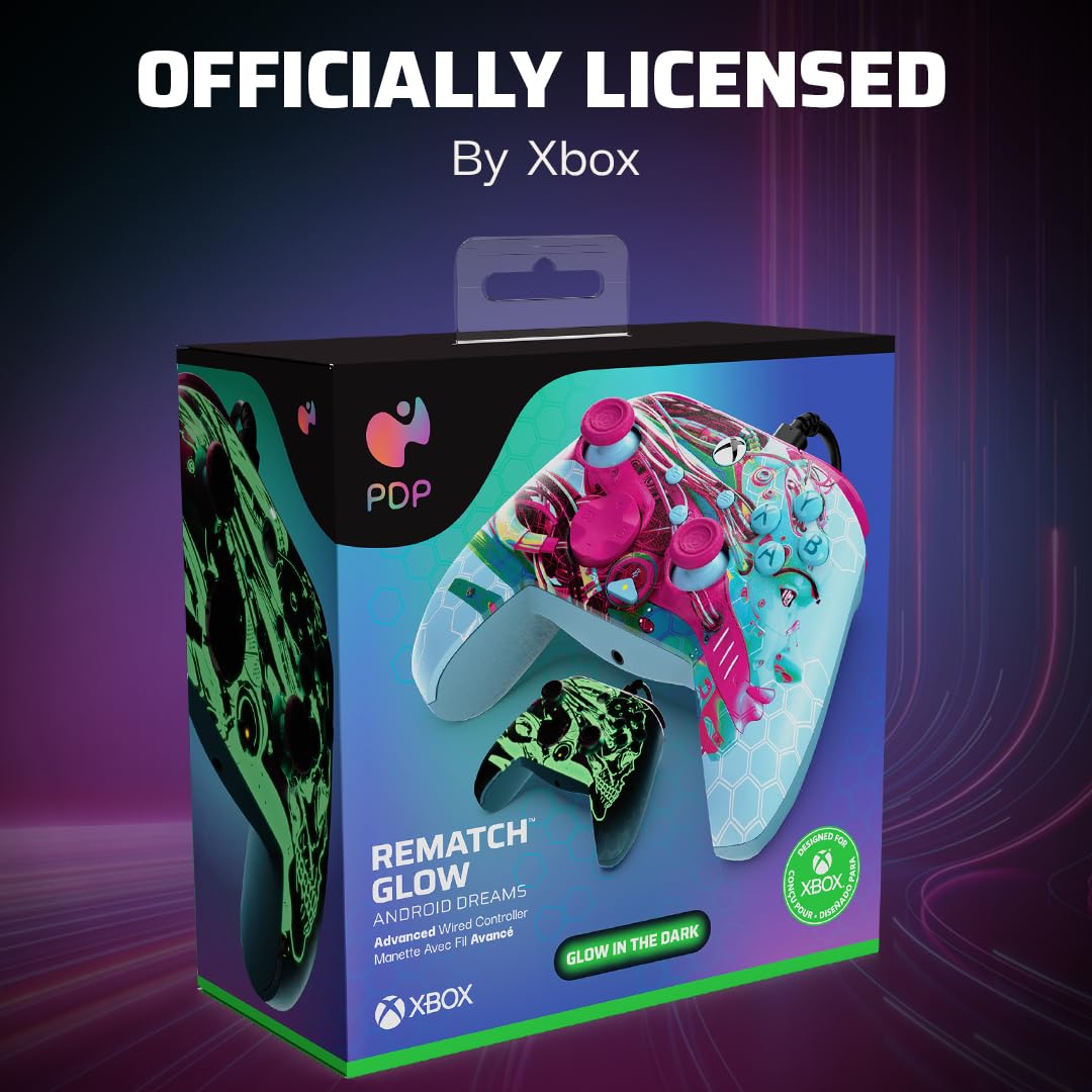 PDP Xbox REMATCH GLOW Wired controller ANDROID DREAMS Pink White, Pink White