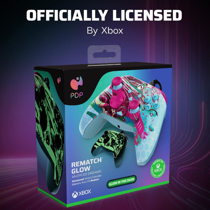 PDP Xbox REMATCH GLOW Wired controller ANDROID DREAMS Pink White, Pink White
