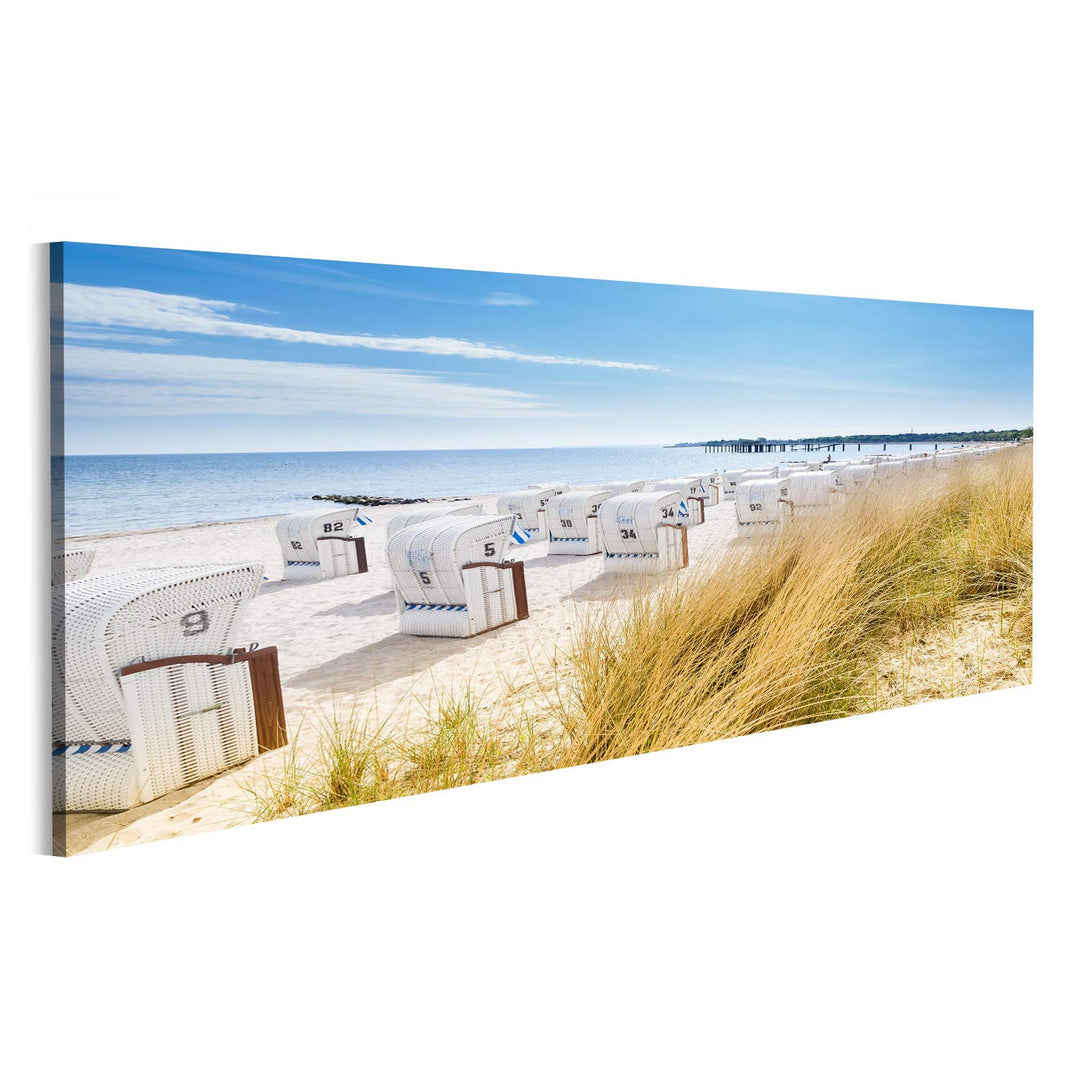 islandburner Bild Bilder auf Leinwand Blick von Einer Düne auf Strandkörbe Wandbild, Poster, Leinwan