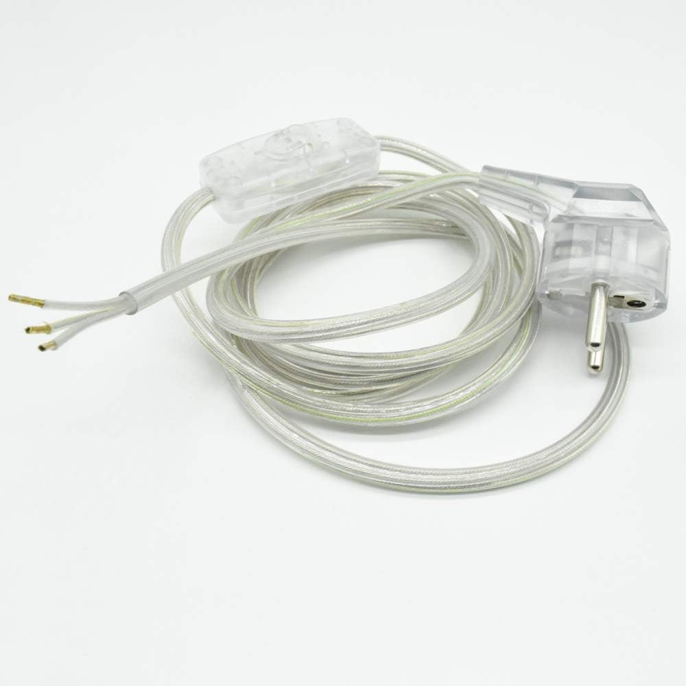Transparente Zuleitung 2 m mit Schutzkontakt Winkelstecker und Schnurzwischenschalter AN AUS 3-adrig