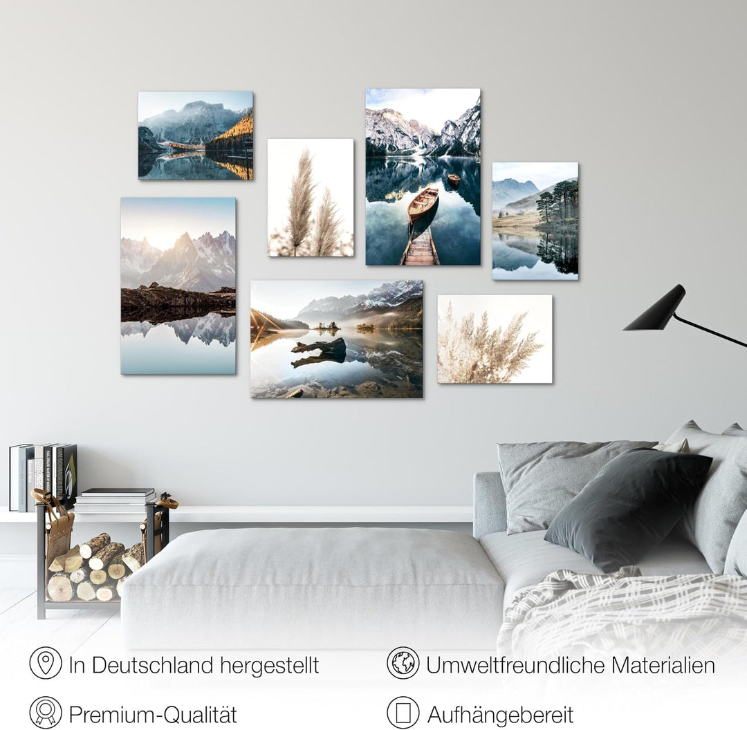 Novart Wandbilder See Berge Blau - KOMPLETT AUFHÄNGFERTIG - Natur Wohnzimmer Schlafzimmer Flur - 7 M