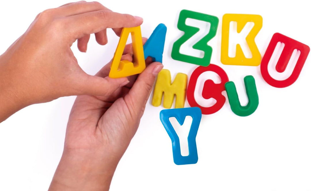 Jovi Truhe mit Buchstaben, Zahlen und geometrischen Formen, mehrfarbig, 96 Stück