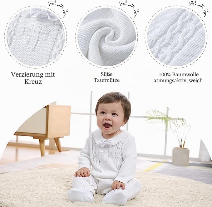 Booulfi Taufe Outfits für Jungen Baby Taufe Outfit Neugeborenes Srping Sommer gestrickt Pullover Str